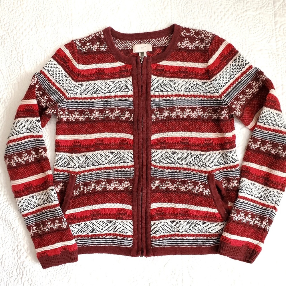 Loft striped cotton  zip cardigan,multicolored